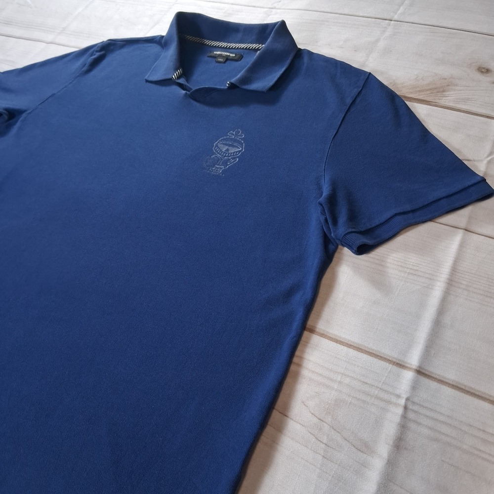 Karl Lagerfeld Paris Polo Shirt Mens L Navy Blue Tonal Crest Logo Short Sleeve